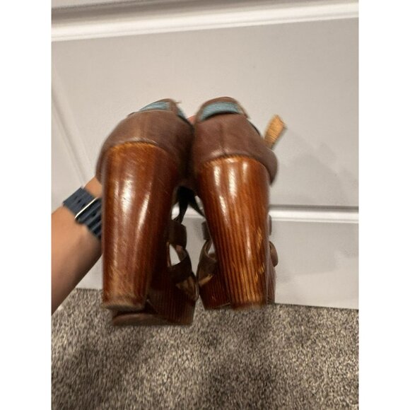 Miz Mooz Soho Retro Mary Jane Blue/Brown Leather Women’s Heel Shoes Size 7 - Picture 5 of 7